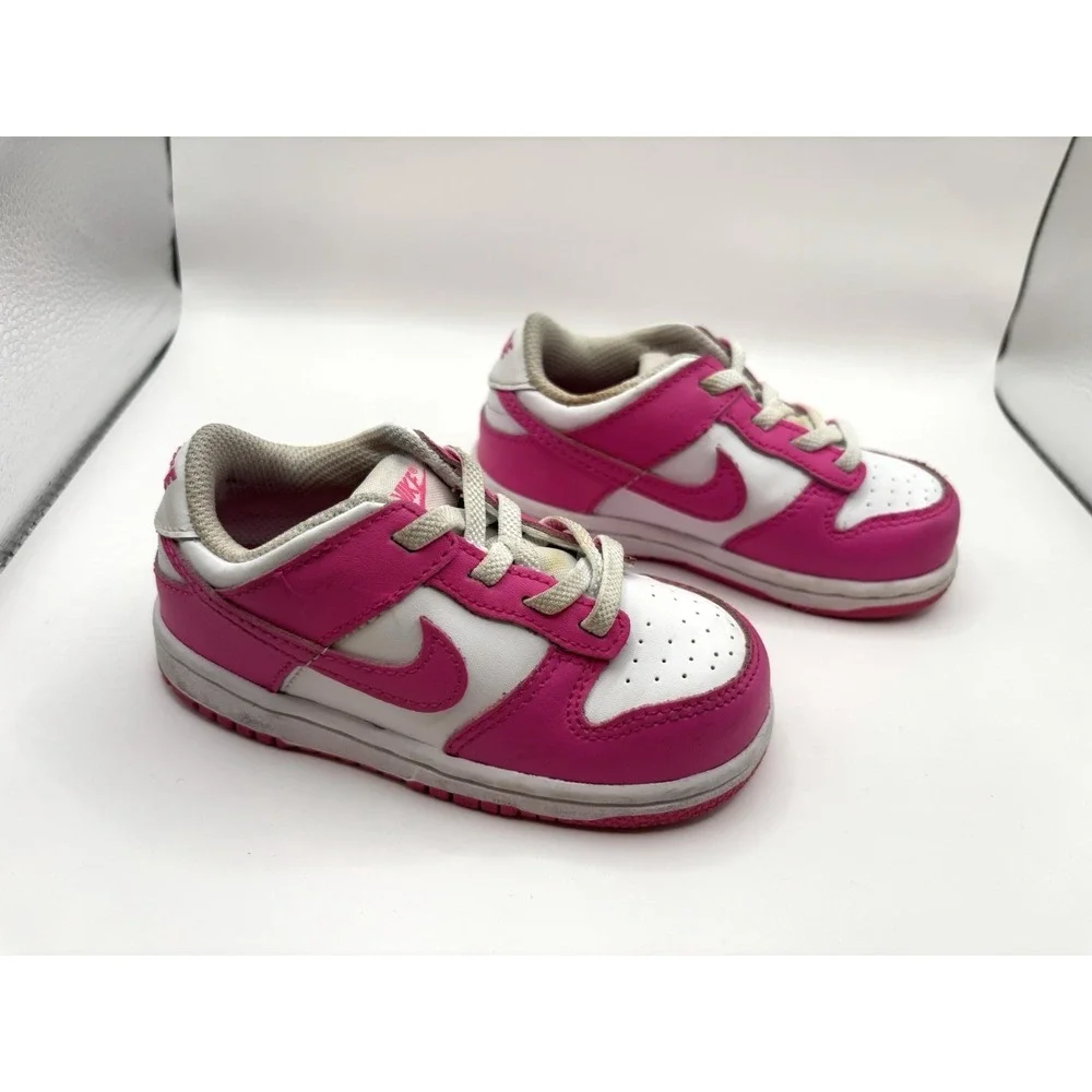 Nike Dunk Low size 8C Pink‎ and White Toddlers Babys